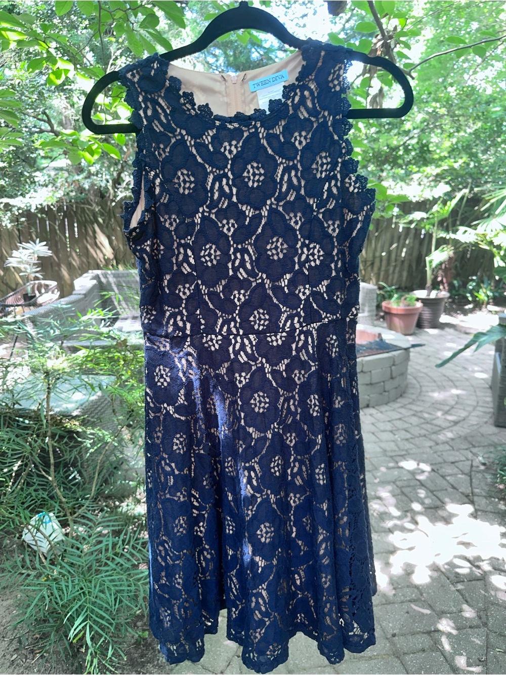 Navy Lace Fit-and-Flare Dress